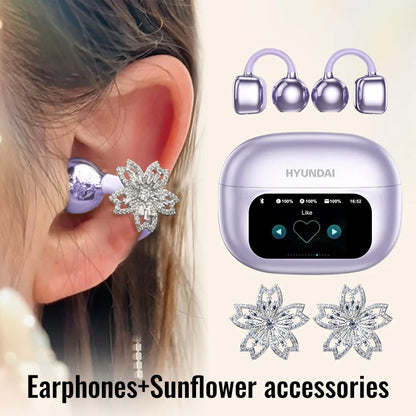 Choice HYUNDAI HY-C02 Nice earrings Earphones Wireless Bluetooth Headphones LED Power Display Mic Stereo Sound Earphones