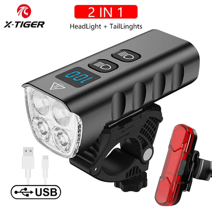 X-TIGER Waterproof MTB Bike Light Aluminum Alloy Road Cycling USB Rechargeable Headlight 2400 Lumens Bicycle Light Accessories
