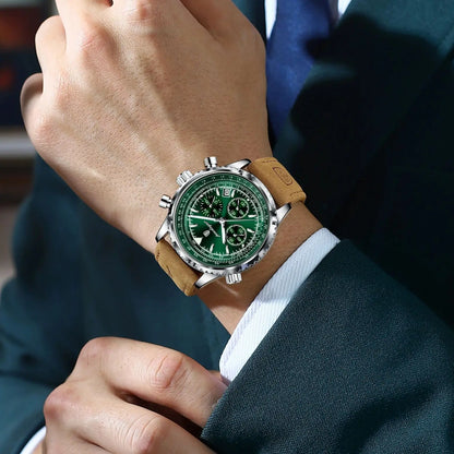 POEDAGAR Men's Luxury Business Watch Waterproof Luminous Leather Quartz