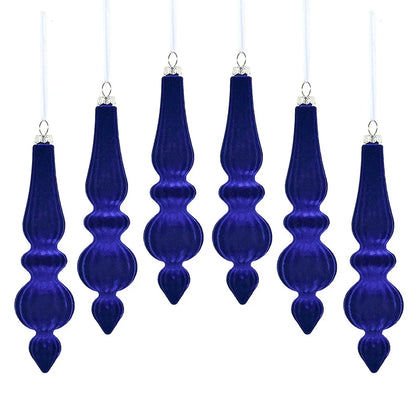 6pcs Flocked Velvet Christmas Gourd Pendant Plastic Shatterproof Christmas Cone Ball Set Reusable Xmas Tree Hanging Ornaments