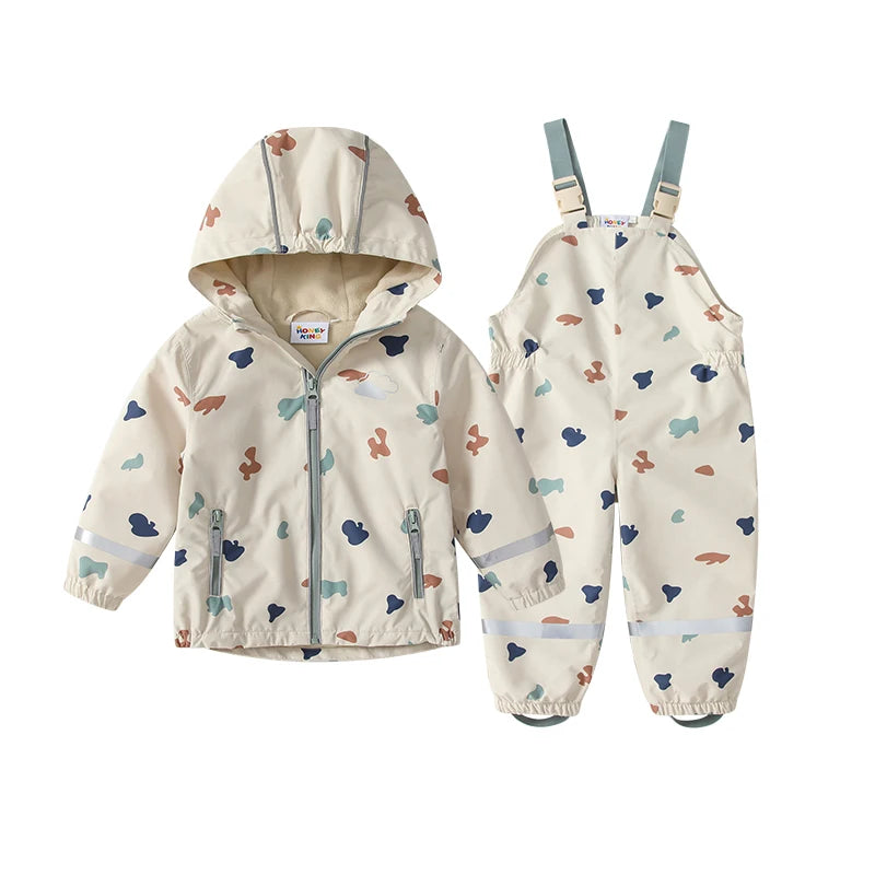 HONEYKING Children's Clothing Sets Raincoat Suit Baby Waterproof Overalls Pants Girls Jumpsuit For Kids Jacket And Trousers Set