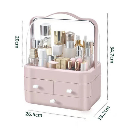Luxury Dustproof Cosmetic Organizer with Lid & Drawer – Waterproof Vanity Storage Box for Makeup & Skincare