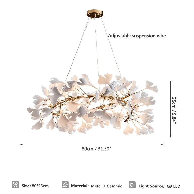Tree branch chandelier Ceramic Ginkgo Leaves lamp luxury designer Living Room Bedroom Art Lobby Decoration restaurant bar lights