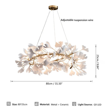 Tree branch chandelier Ceramic Ginkgo Leaves lamp luxury designer Living Room Bedroom Art Lobby Decoration restaurant bar lights