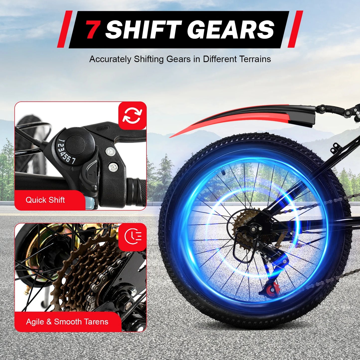 20" Red Mountain Bike for Kids, Adjustable Seat, Multi-speed Gear System, Front and Rear Brakes, Water Cup Holder