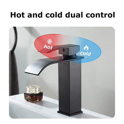 New Luxury Black White Gold Waterfall Faucet Hot and Cold Dual Control Stainless Steel Alloy Finish Suitable for Bathroom Sink