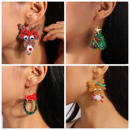 Merry Christmas Christmas Drop Earrings Xmas Tree Mix Styles New Year Earrings Decoration Alloy Wreath Circle Earrings Holiday