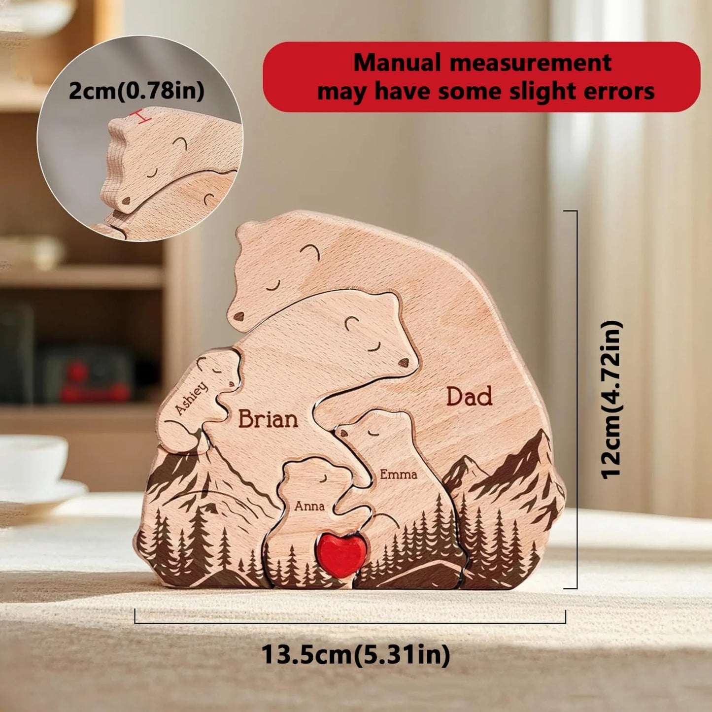 Personalized Art Wooden Bear Family Puzzle, Baby's Birth Gift, Thanksgiving Christmas Holiday Heart Warmer Gift, Gift for Mom