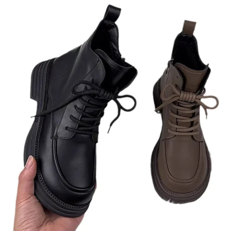 Winter Women's Boots Plush New Platform Warm Short Boots Flat Bottom Comfortable Outdoor Lace Up Ankle Boots Fashion Shoes 2025