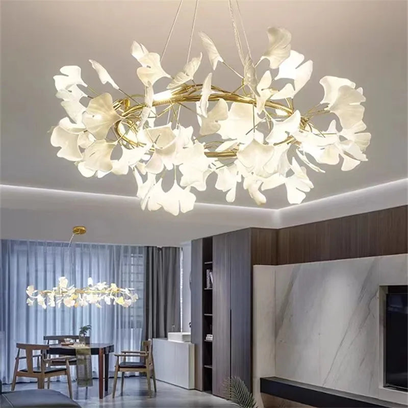Tree branch chandelier Ceramic Ginkgo Leaves lamp luxury designer Living Room Bedroom Art Lobby Decoration restaurant bar lights