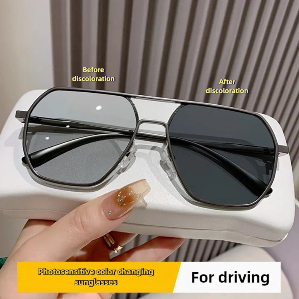 Metal Polarized Photochromic Sunglasses Men Women Double Beam Night Vision Drive