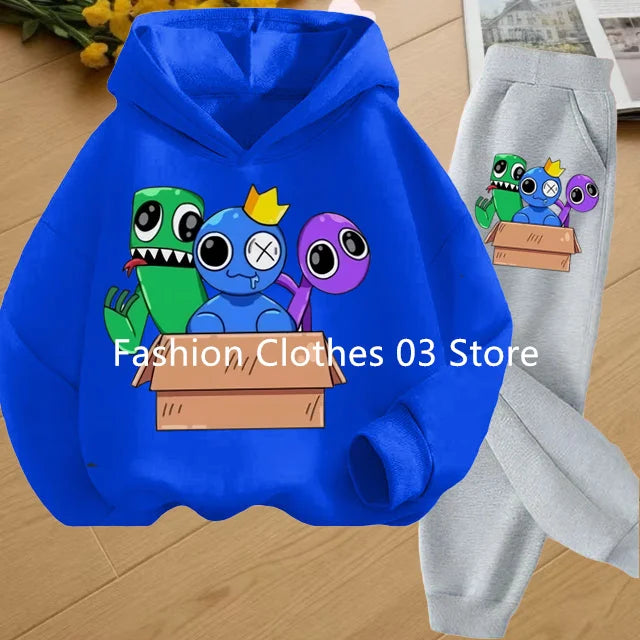 2025 Chic and Cozy Rainbow Friends Long Sleeve Sweatsuits Offer Soft Smooth Fabric Kids Spring Autumn Long Sleeve Hoodie Set
