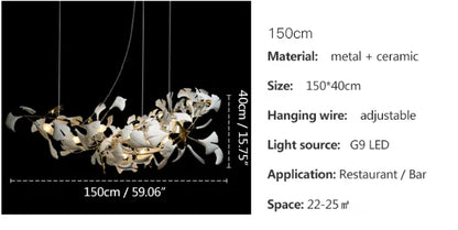 Tree branch chandelier Ceramic Ginkgo Leaves lamp luxury designer Living Room Bedroom Art Lobby Decoration restaurant bar lights