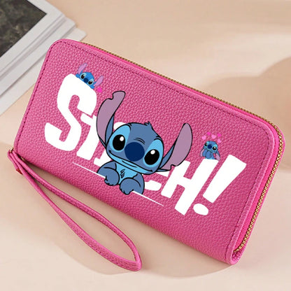 Stitch Long Zip Wallet for Women – Cute Cartoon Multi-Card Soft Texture Wrist Strap