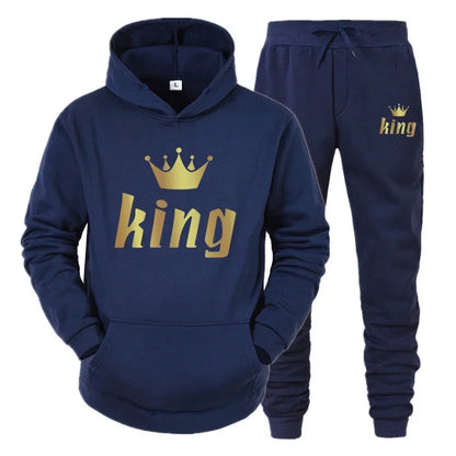 Men Women Tracksuit King And Queen Letter Print Hoodie and Jogger Pants Jogging Suit Sportswear Casual Fashion Couple Outfits