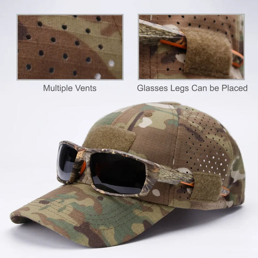 1Pcs Men Camouflage Baseball Cap with Velcro Autumn Sun Hat for Hunting Fishing Hiking Outdoor Sports Easy for Hold Sunglasses