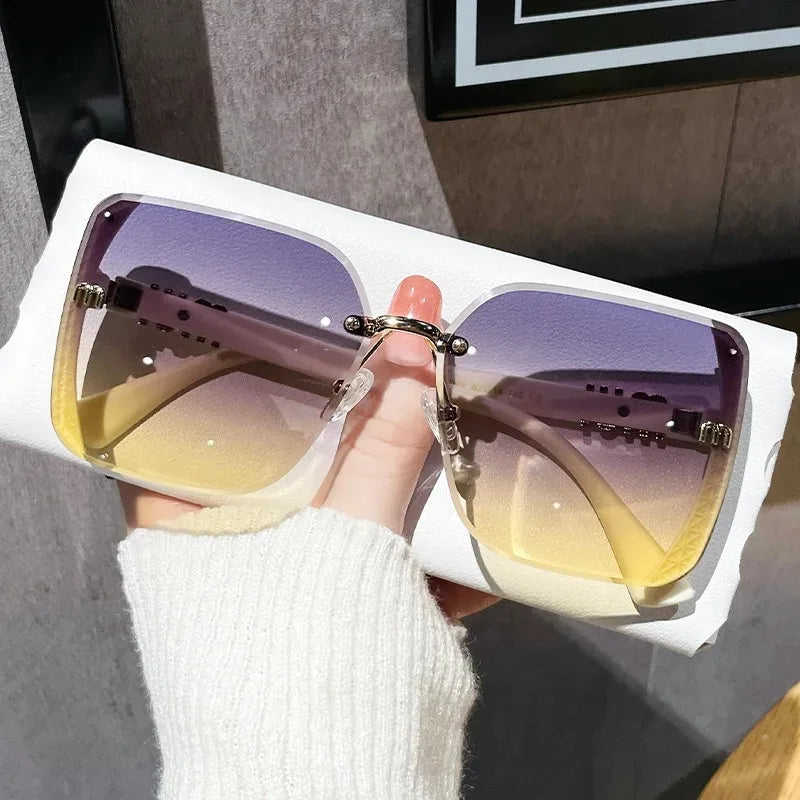 Rimless Fashion Sunglasses Women Luxury Letter Design Vintage UV400 Sun Shades