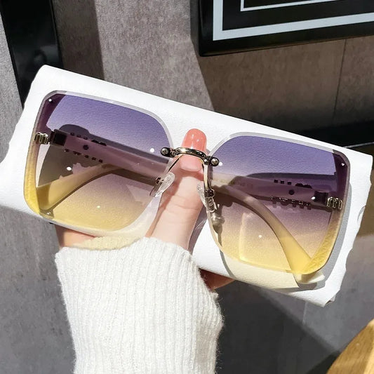 Rimless Fashion Sunglasses Women Luxury Letter Design Vintage UV400 Sun Shades