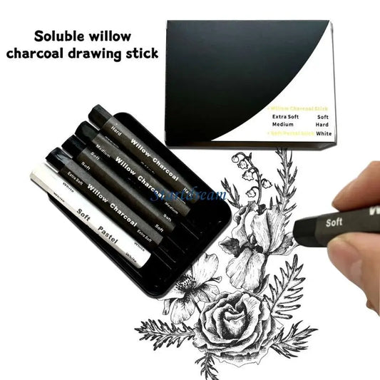 Water-Soluble Charcoal Sticks & Pencils Set – Ideal for Sketching, Shading & Drawing – K92C