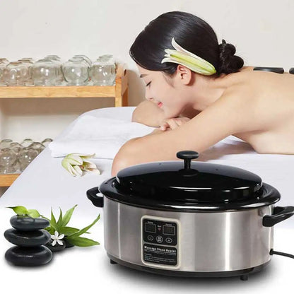Hot Stone Massage Set with Heater Lava & Basalt Stones Round Spa Stress Relief Kit