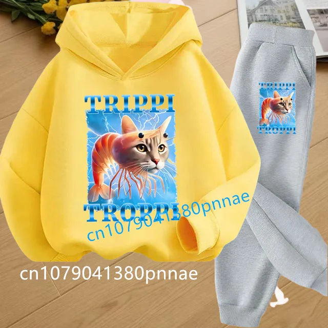 Tralalero Tralala Tung Tung Tung Funny Italian Brainrot Kids Clothes Boys Hoodie+Pants 2pcs Set Girls Tracksuit Children Outfits