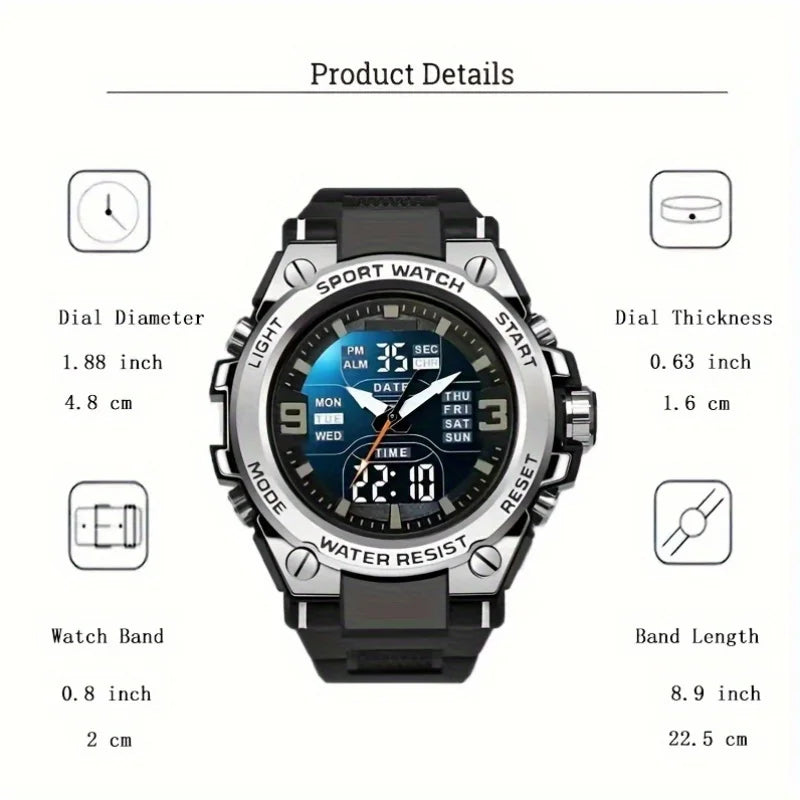 Men's Digital Sports Watch Alarm Chronograph Timer Date Alloy Case Outdoor Watch