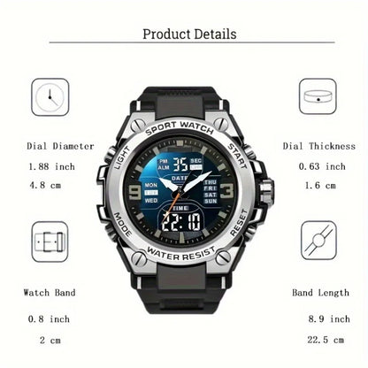 Men's Digital Sports Watch Alarm Chronograph Timer Date Alloy Case Outdoor Watch