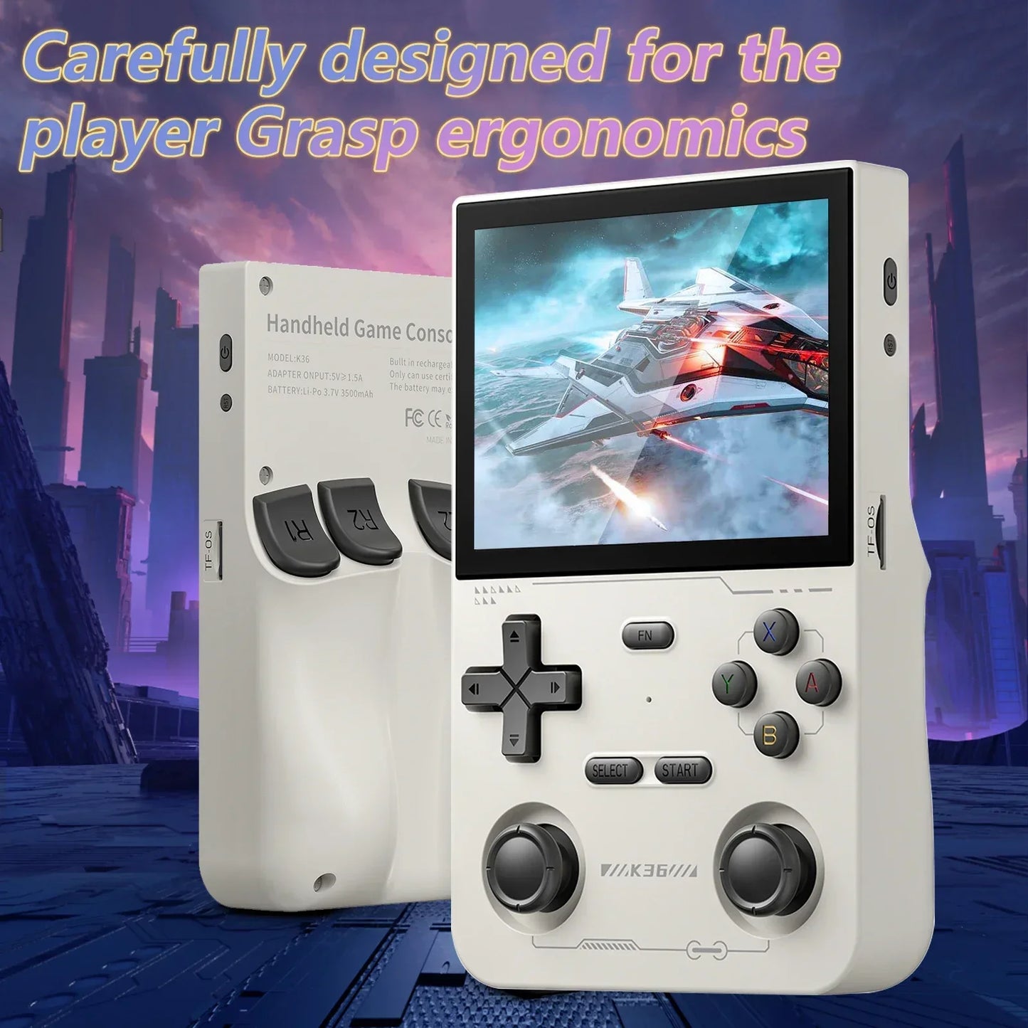 GAMINJA Open Source K36 Retro Handheld Video Game Console 16000 Games Emulator for PS1/PSP/DC/N64/SS 3.5 Inch IPS Screen