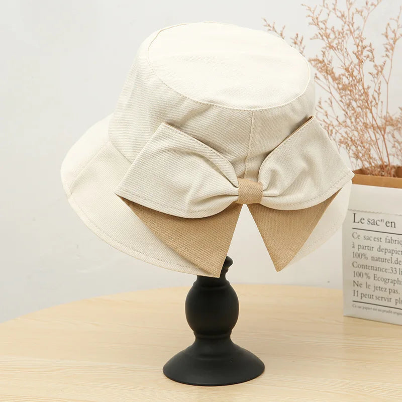 Ladies' Cap Bow Fashionable Cute Sweet Kawaii Bucket Hats Summer Vacation Travel Big Brim Sunshade Sun Protection Hats For Woman