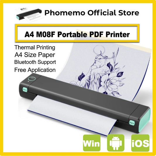 Phomemo M08F Wireless Thermal A4 Printer Bluetooth, Portable Label Maker for Home Office Shipping, Compatible iOS Android PC