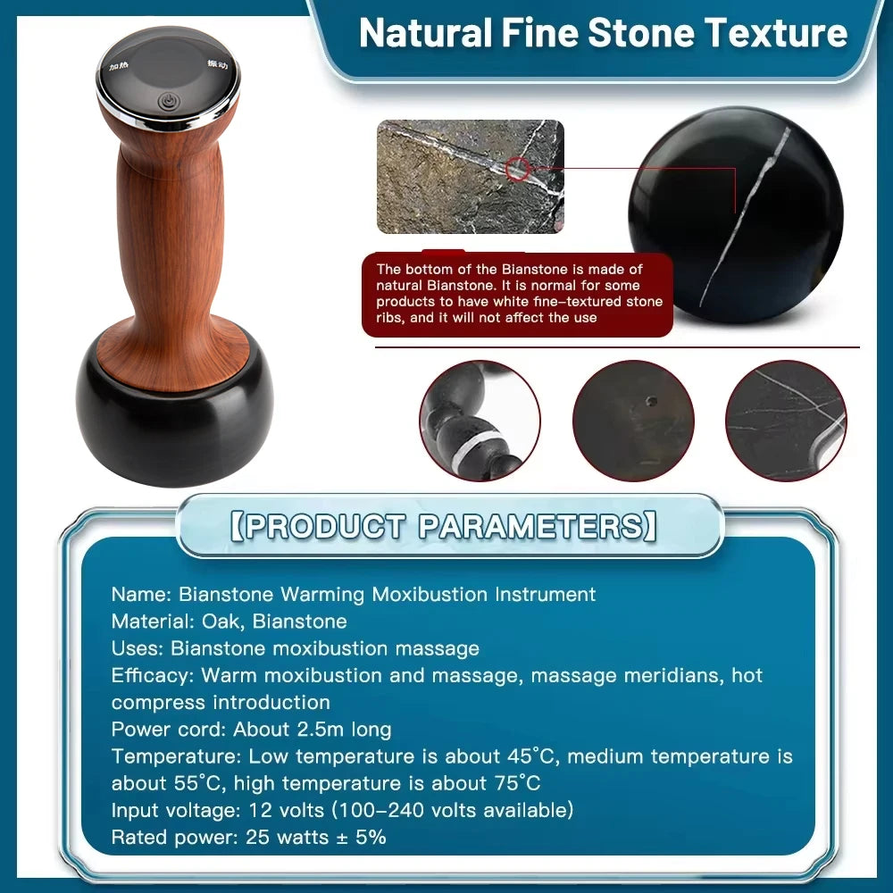 Electric Hot Stone Bianstone Guasha Massager Hot Compress SPA Back Muscle Relax