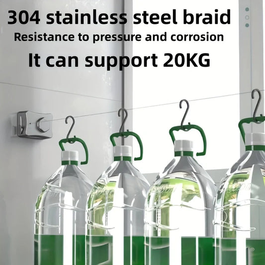 304Stainless Steel Clothesline, 5.1 Meters Retractable Laundry Rope Indoor Invisible Drying Rope Towel Quilt Clothes Drying Line