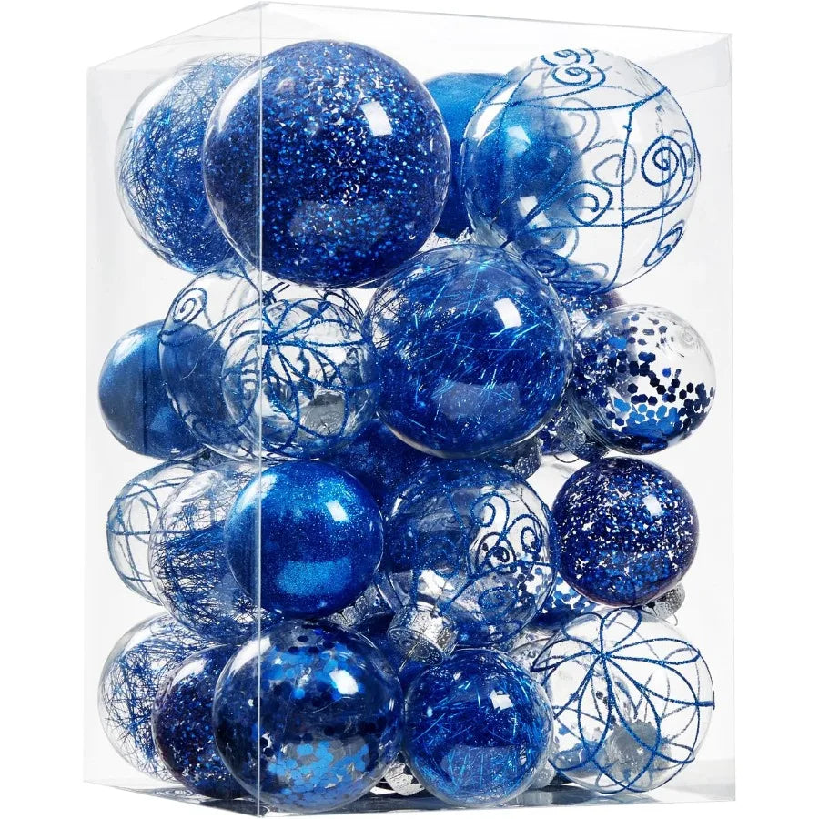 Shatterproof Clear Large Plastic Christmas Ball Ornaments Set with Stuffed Delicate Decorations for Holiday Tree Hanging Decora