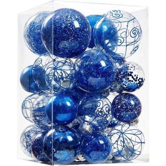 Shatterproof Clear Large Plastic Christmas Ball Ornaments Set with Stuffed Delicate Decorations for Holiday Tree Hanging Decora
