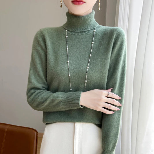 100% Merino Wool Cashmere Sweater Women Knitted Sweater Turtleneck Long Sleeve Pullovers Autumn Winter Clothing Warm Jumper Tops