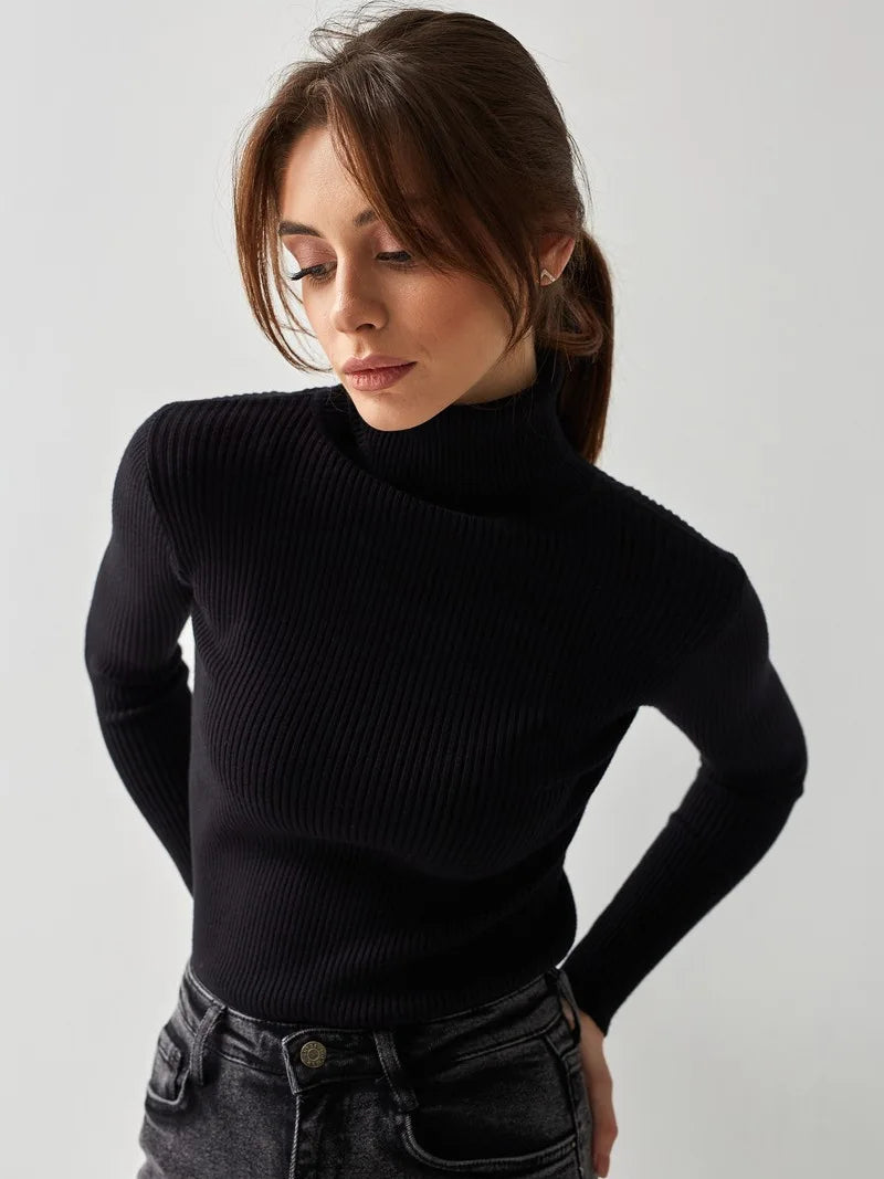 2025 Autumn Winter Turtleneck Sweaters Women Soft Warm Pullover Slim Versatile Tops Ribbed Knitted Simple Elegant Women Sweater