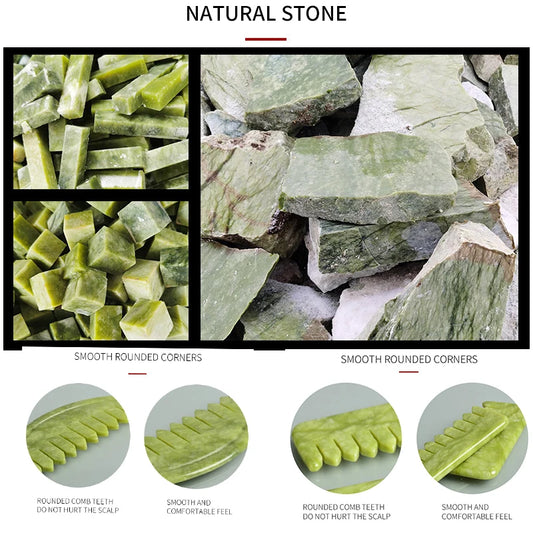 Natural Green Xiuyu Gua Sha Board Jade Stone Massager SPA Acupuncture Beauty Tool