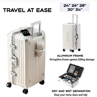2024 New Durable Large Capacity Luggage Sets Suitcase USB Charging Men Carry-On Boarding Travel 24/26/28/30/34