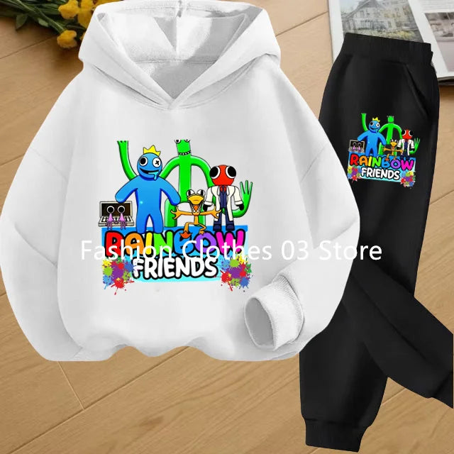 2025 Chic and Cozy Rainbow Friends Long Sleeve Sweatsuits Offer Soft Smooth Fabric Kids Spring Autumn Long Sleeve Hoodie Set