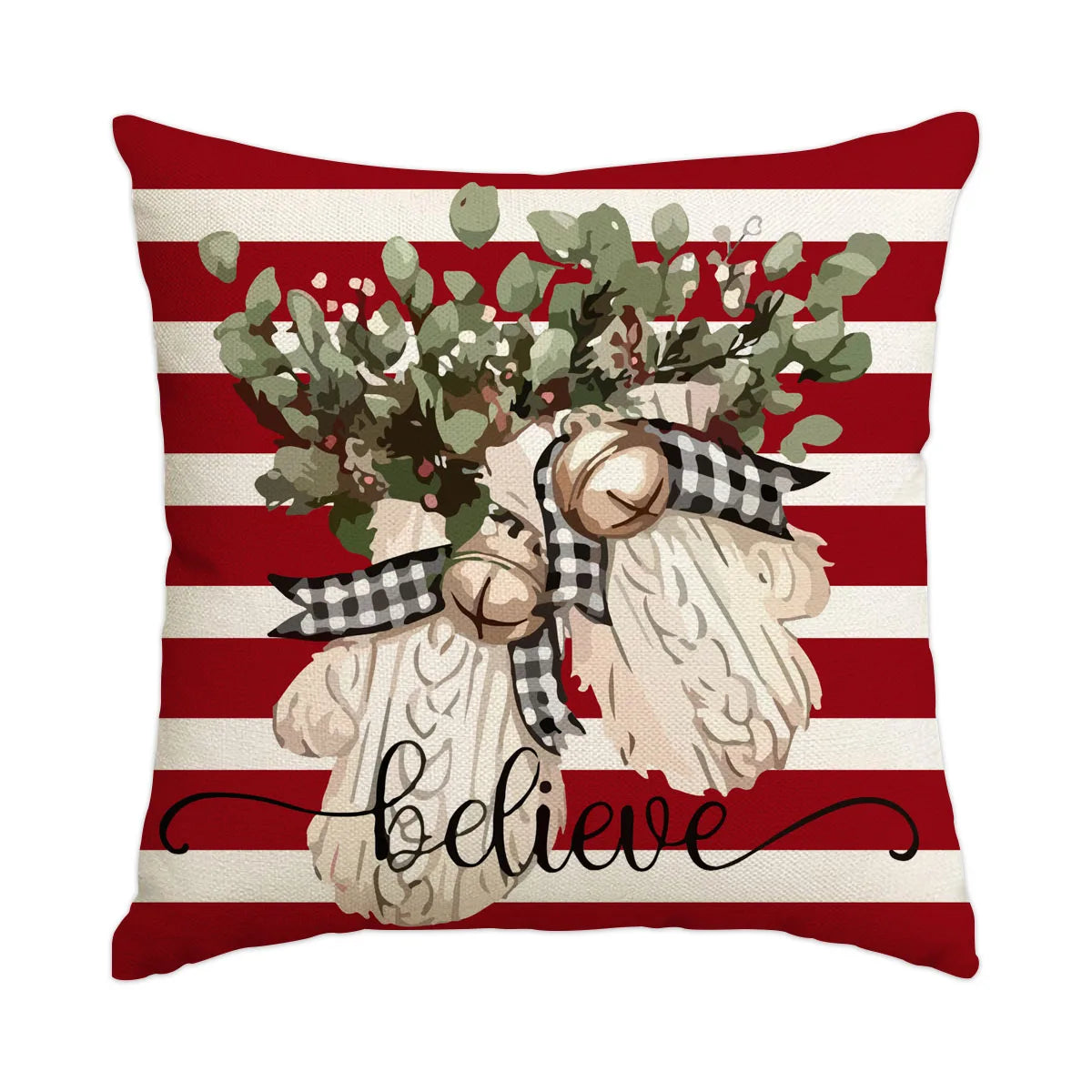 1pc/4pcs Christmas Pillow Cover, Black and Red Buffalo Plaid Celebration Christmas Tree Snowflake Decoration Sofa Cushion Cover