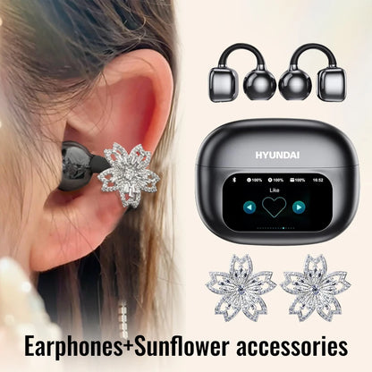 Choice HYUNDAI HY-C02 Nice earrings Earphones Wireless Bluetooth Headphones LED Power Display Mic Stereo Sound Earphones