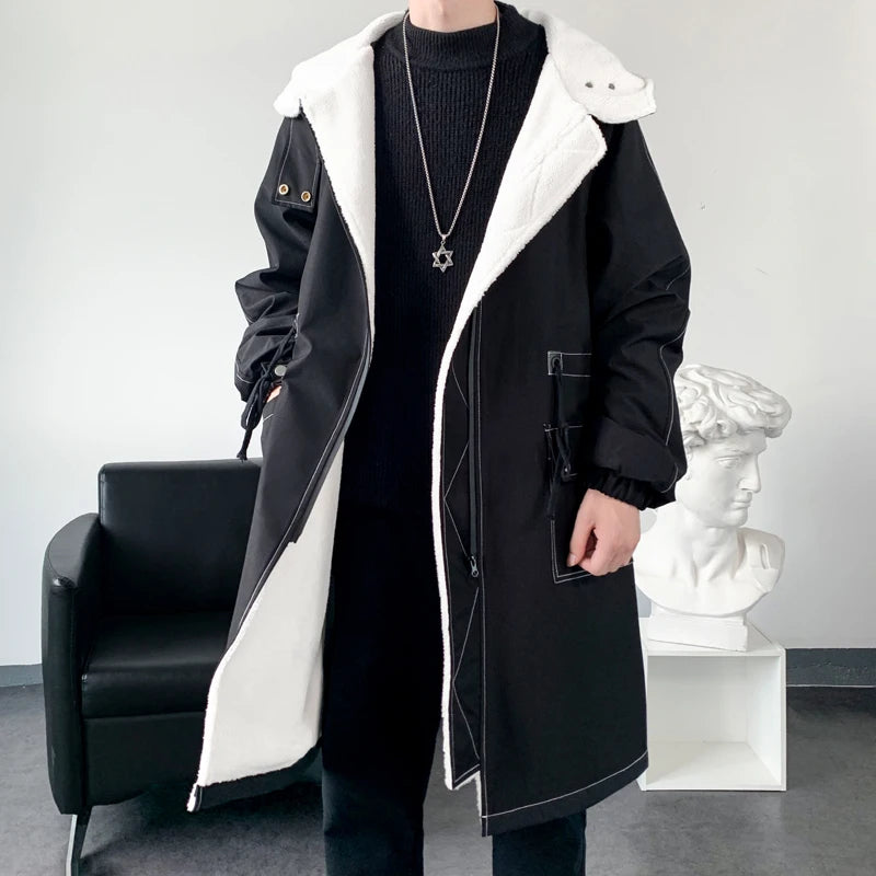 2025 Winter Coat Men Hooded Thick High Quality Trench Coat Men fashion Windbreakers Casual Jackets Hip Hop Streetwear Coat S-3XL