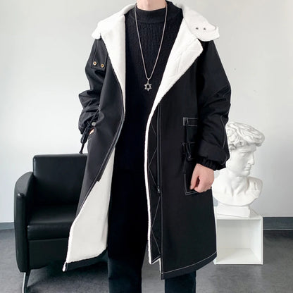2025 Winter Coat Men Hooded Thick High Quality Trench Coat Men fashion Windbreakers Casual Jackets Hip Hop Streetwear Coat S-3XL