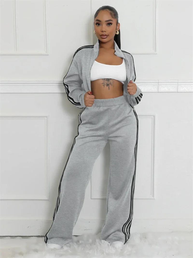 Streetwear 2 Piece Sets Women Outfit Spring Clothes Women 2025 Side Striped Crop Top and Pant Sets Casual Sweatsuits Woman Sets