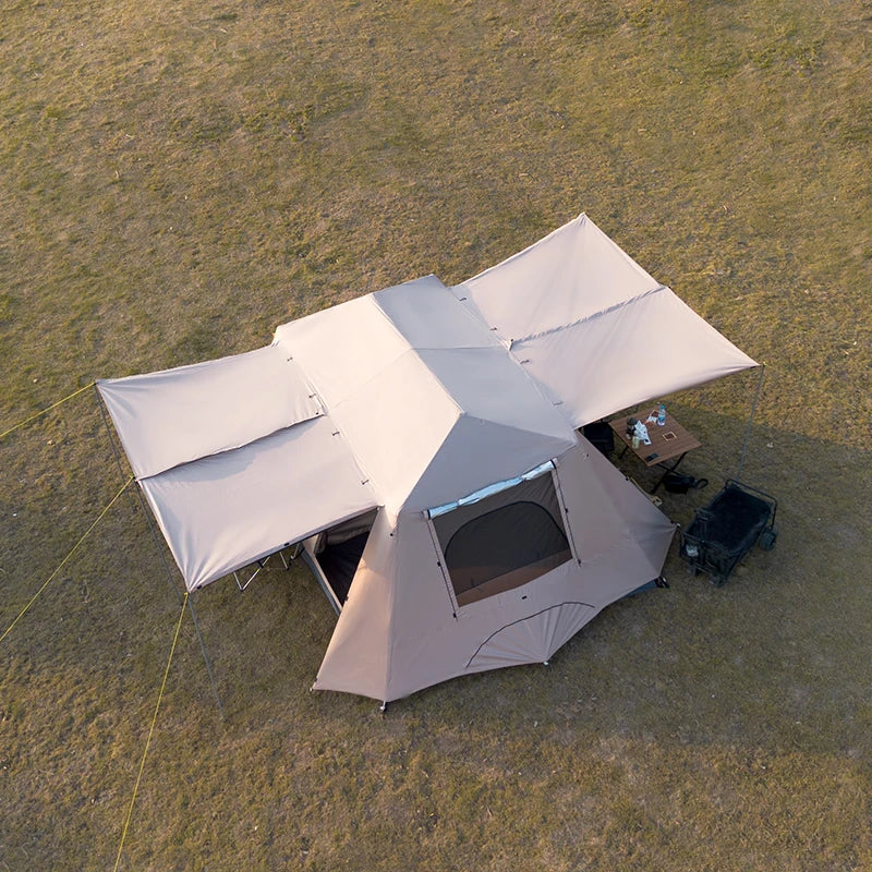 Sonuto Automatic Large Camping Tent 3-8 Person Quick Setup Double Hall Ridge Tent with Canopy for Outdoor Family Adventures