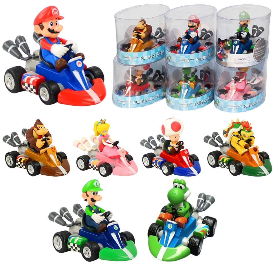 Super Mario Pull Back Car Green Yoshi Donkey Kong Bowser Luigi Toad Princess Peach Action Figure Toys Anime Game Doll Kid Gifts