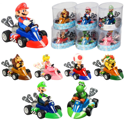 Super Mario Pull Back Car Green Yoshi Donkey Kong Bowser Luigi Toad Princess Peach Action Figure Toys Anime Game Doll Kid Gifts
