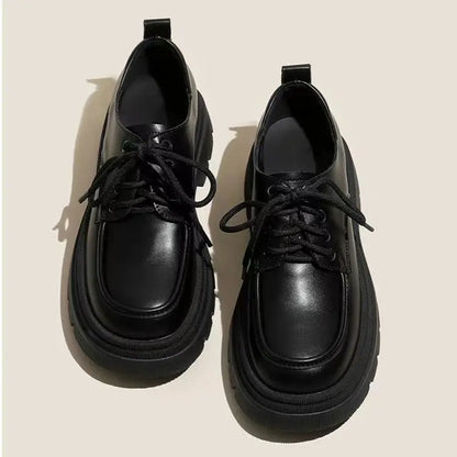 Shoes Woman Flats Clogs Platform Autumn Oxfords British Style Dress Creepers New Retro Fall Winter Leather Preppy Cross Black Ru