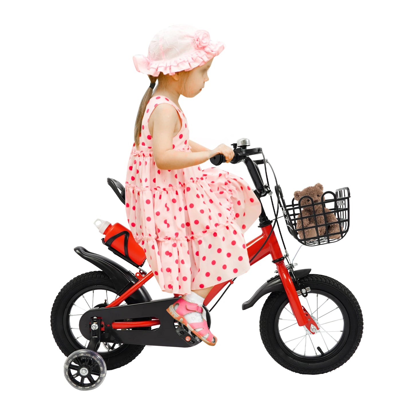 Bicicleta infantil de 30 cm com rodas, suporte para garrafa e cesto | Bicicleta de criança azul/vermelha/rosa para 2 a 5 anos