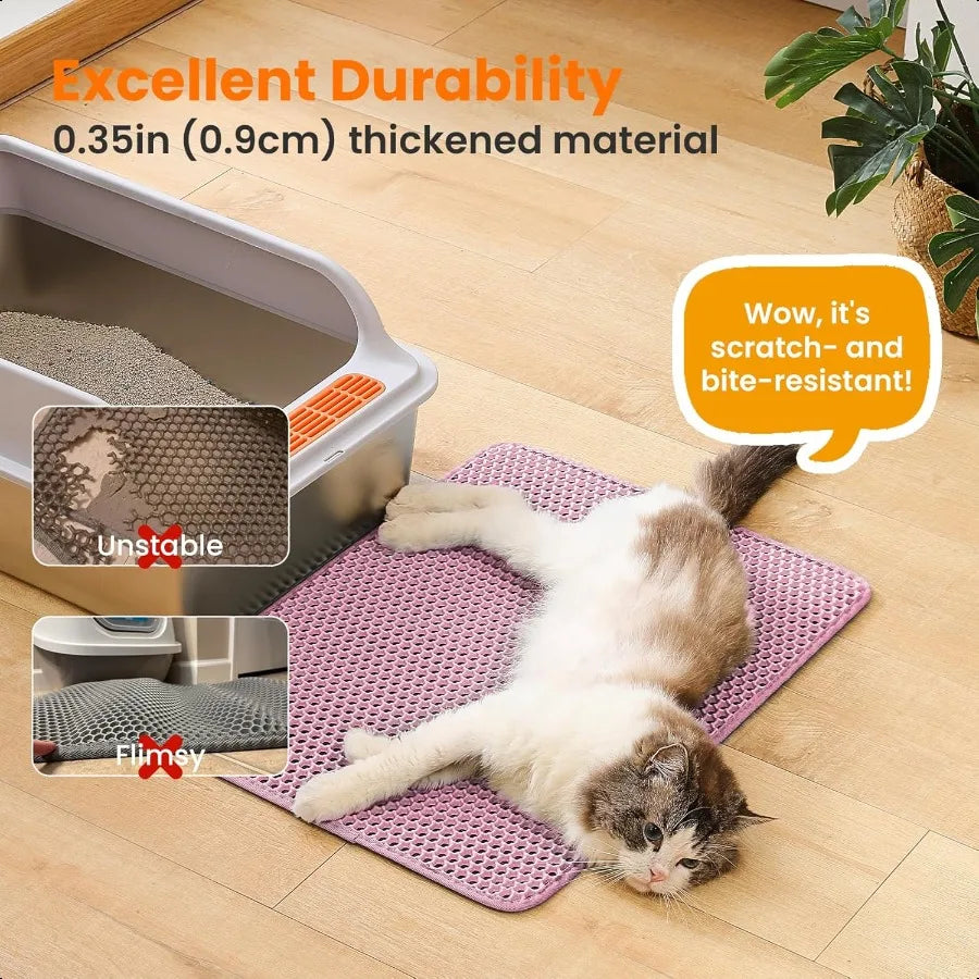 Cat Litter Mat 24x18 Inches Large Double Layer Honeycomb Cat Litter Trapping Mat Non Slip Waterproof Urine Proof Cat Litter Box